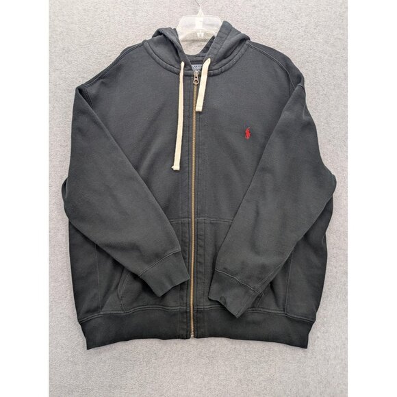 Polo Ralph Lauren Hoodie Mens 3XB Black Full Zip Sweatshirt Big & Tall Red Pony - Picture 1 of 9